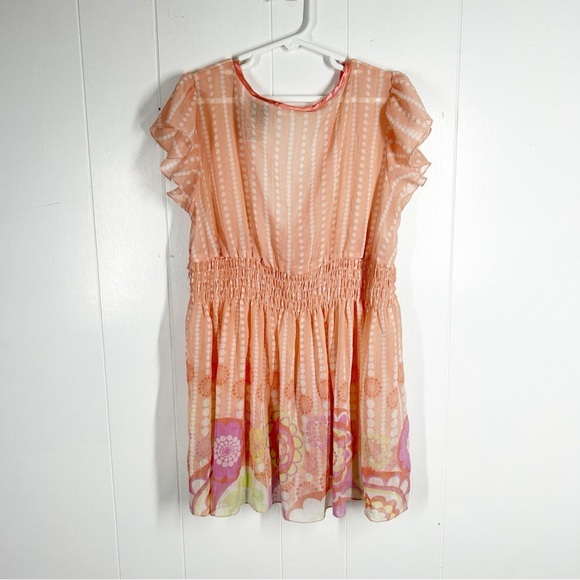 Mary Kate & Ashley Peach Sheer Short Sleeve Dress 10/12 - Picture 2 of 7